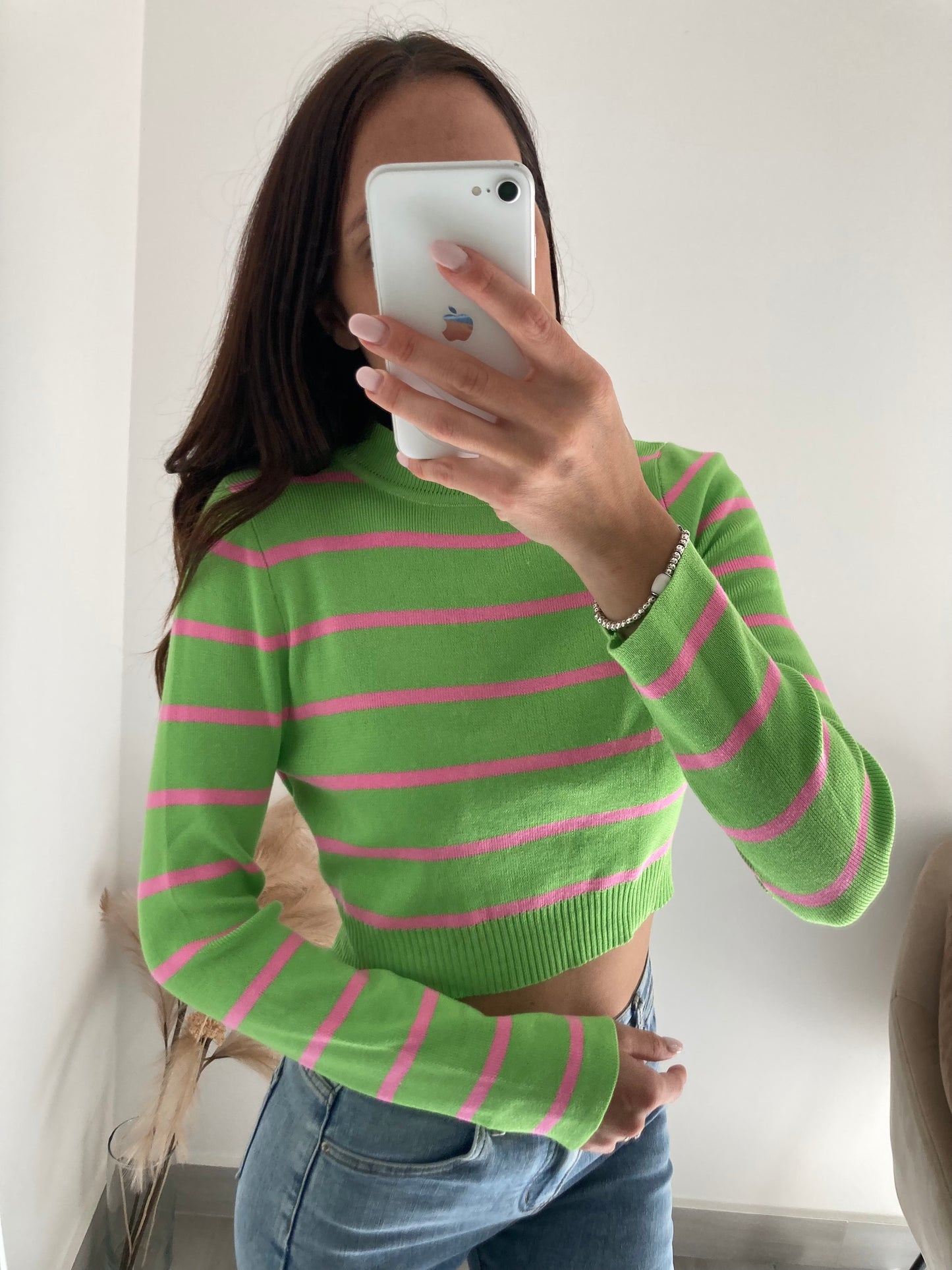 MAGLIA CROP RIGHE VERDE