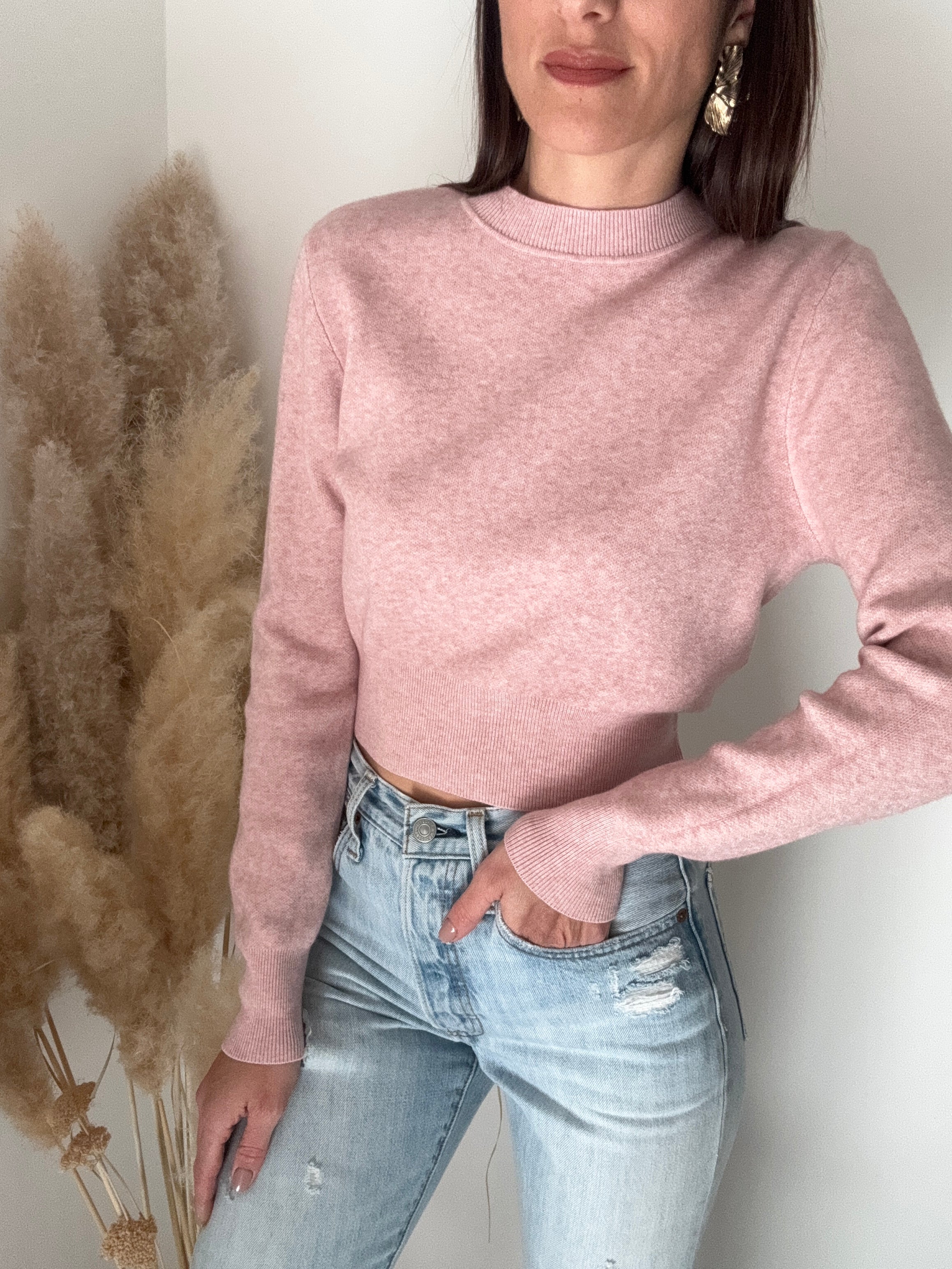 MAGLIONE IN FILO GIROCOLLO ROSA