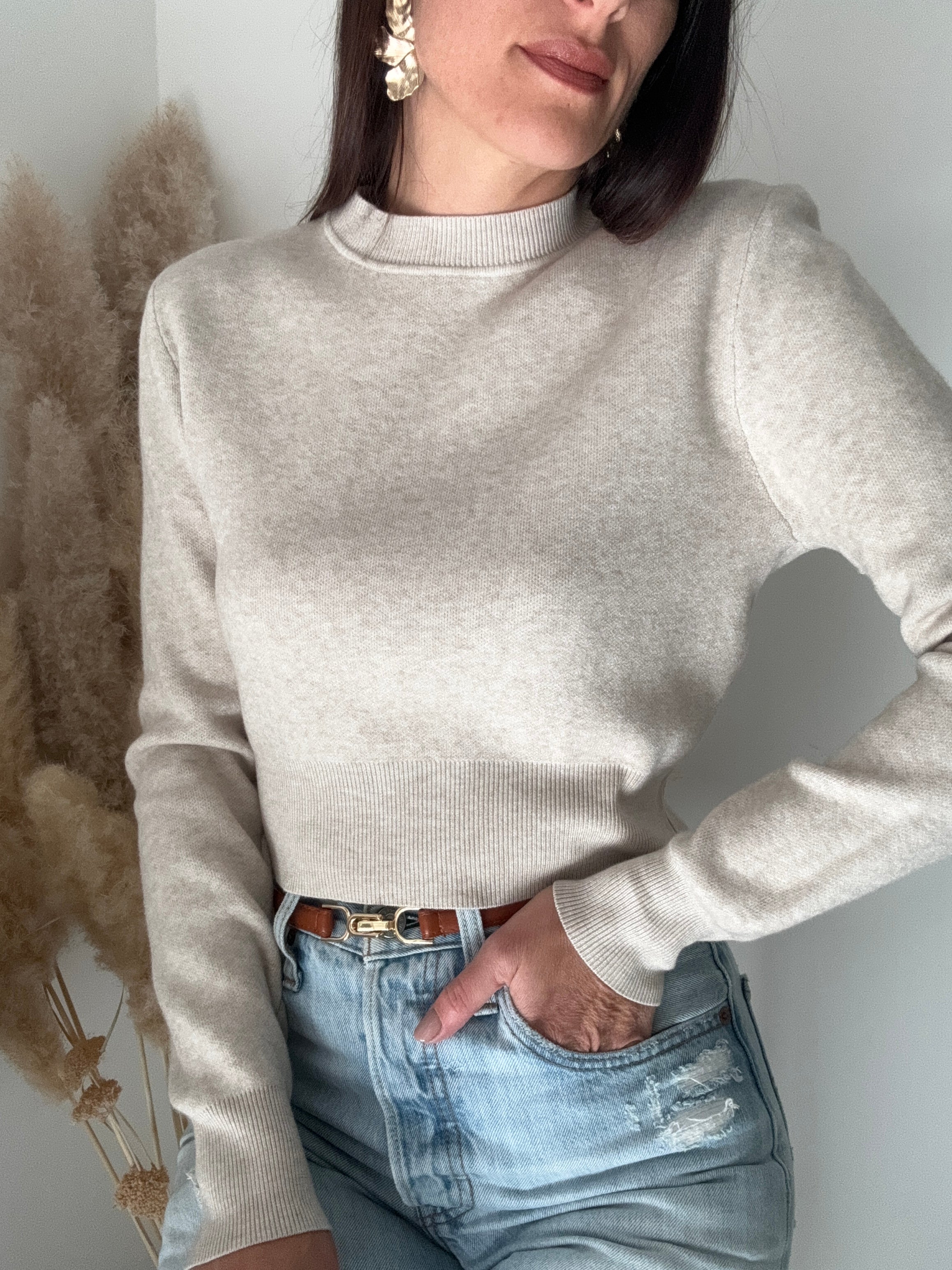 MAGLIONE IN FILO GIROCOLLO BEIGE