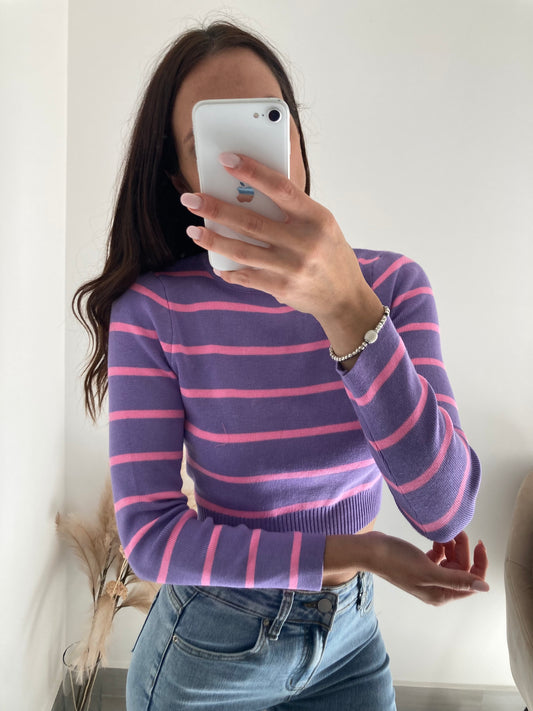 MAGLIA CROP RIGHE LAVANDA