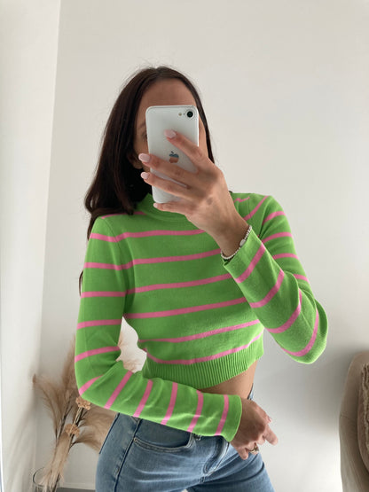 MAGLIA CROP RIGHE VERDE