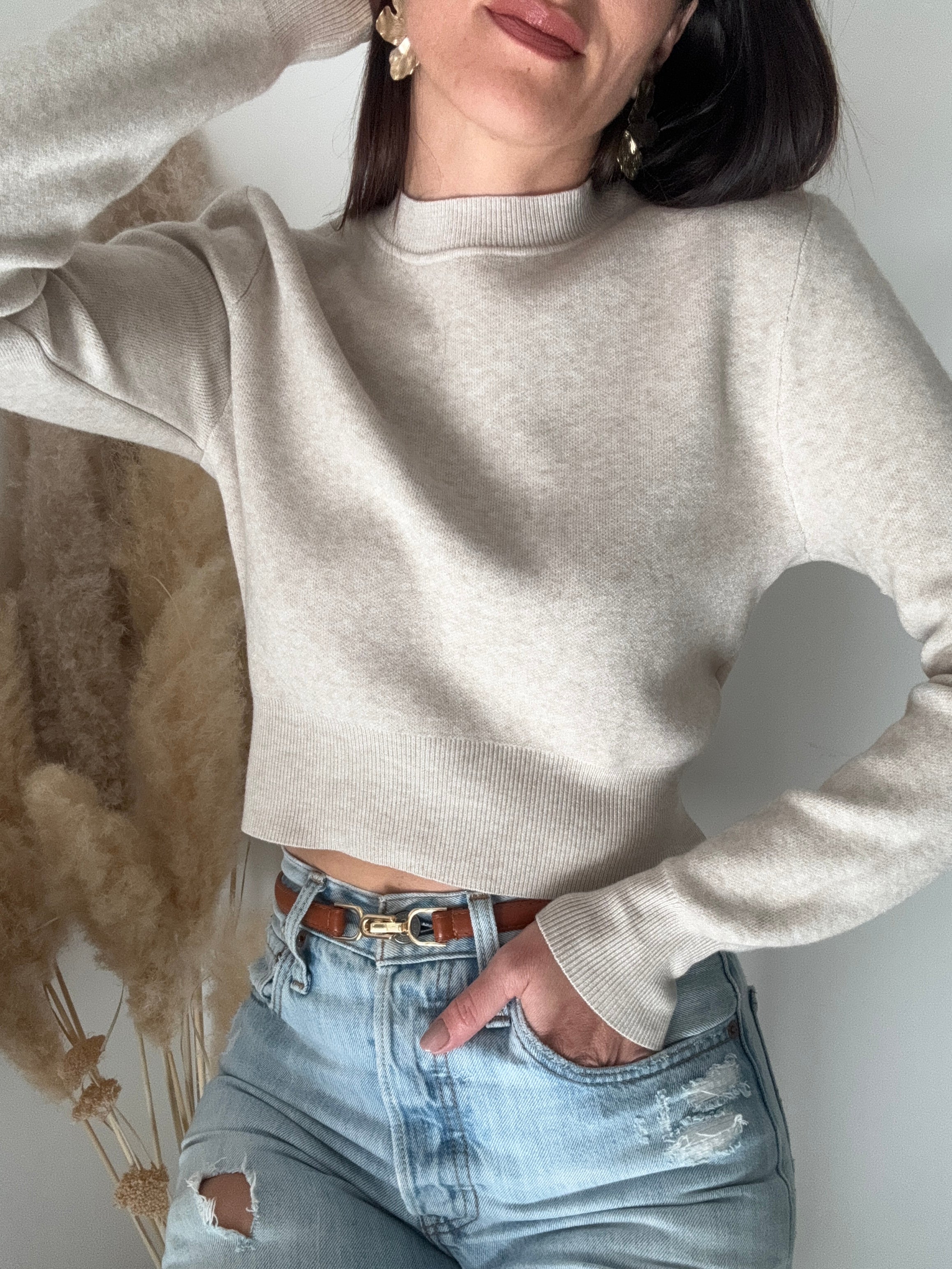 MAGLIONE IN FILO GIROCOLLO BEIGE